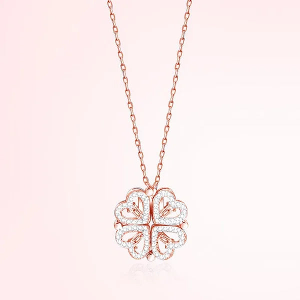 1pc Heart Shaped Four Leaf Clover Pendant Necklace Jewelry Zircon Women Love Clavicle Chain Gifts Openable ChokerJewelry  (GoldenCity)
