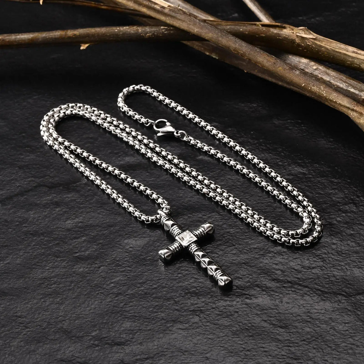 Gothic Crucifix Cross Necklace for Men, Stainless Steel Punk Christian Religion Faith Collar Gift for Him  (GoldenCity)