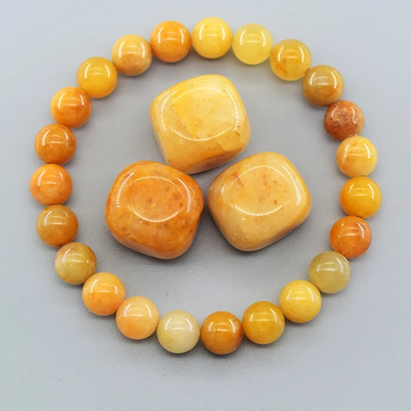 Real Natural Yellow Jade Round Beads Bracelet Women Natural Stone Crystal Amethyst Lapis Lazuli Gem Bracelet Men Gift for Lovers  (GoldenCity)