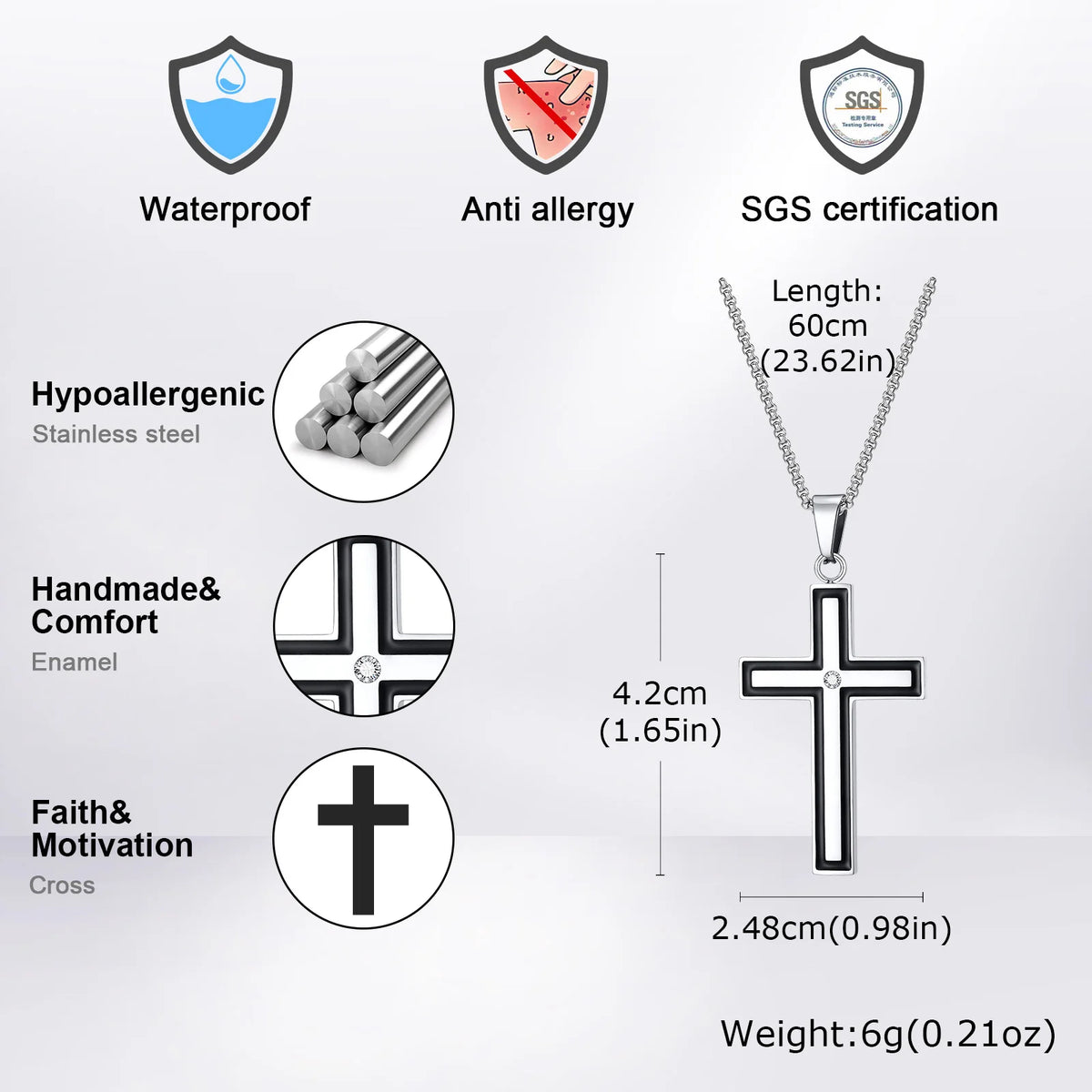 Unisex Stainless Steel Cross Pendants Neckalces, Zircon Center Inlayed Christ Cross Collar for Men Women Faith Jewelry  (GoldenCity)