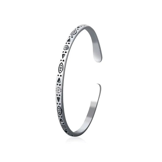 Vintage Ethnic Tibetan Silver Charm Bracelet Bangle Boho Handmade Antique Distressed Jewelry Unisex For Women Men Birthday Gift  (GoldenCity)