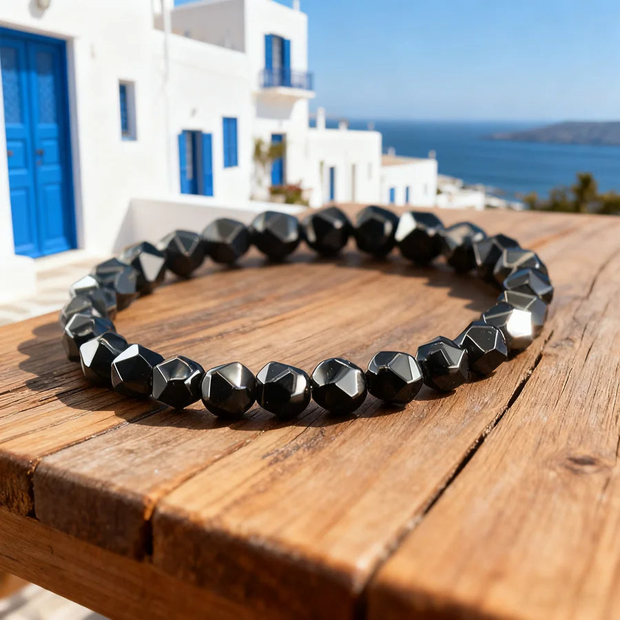 Irregular Black Obsidian Onyx Bracelet for Men Natural Shiny Black Obsidian Handmade Bangle Yoga Meditation Jewelry Wholesale  (GoldenCity)