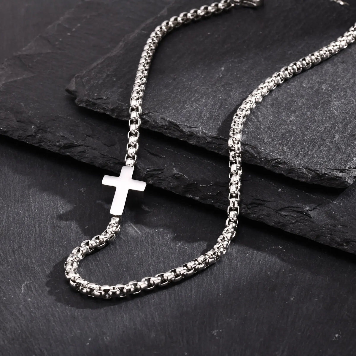 Stylish Sideway Cross Necklaces for Men Women, Waterproof Box Chain Chokers, Religious Stainless Steel Faith Collar Jewelry  (GoldenCity)