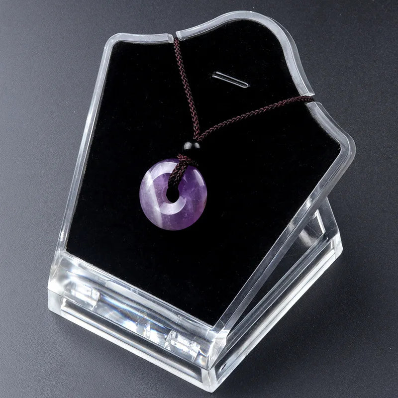 20mm Circle Donut Healing Crystals Necklace Natural Chakra Gemstone Stone Amulet Lucky Coin Donuts Charm Protection Quartz Agate  (GoldenCity)