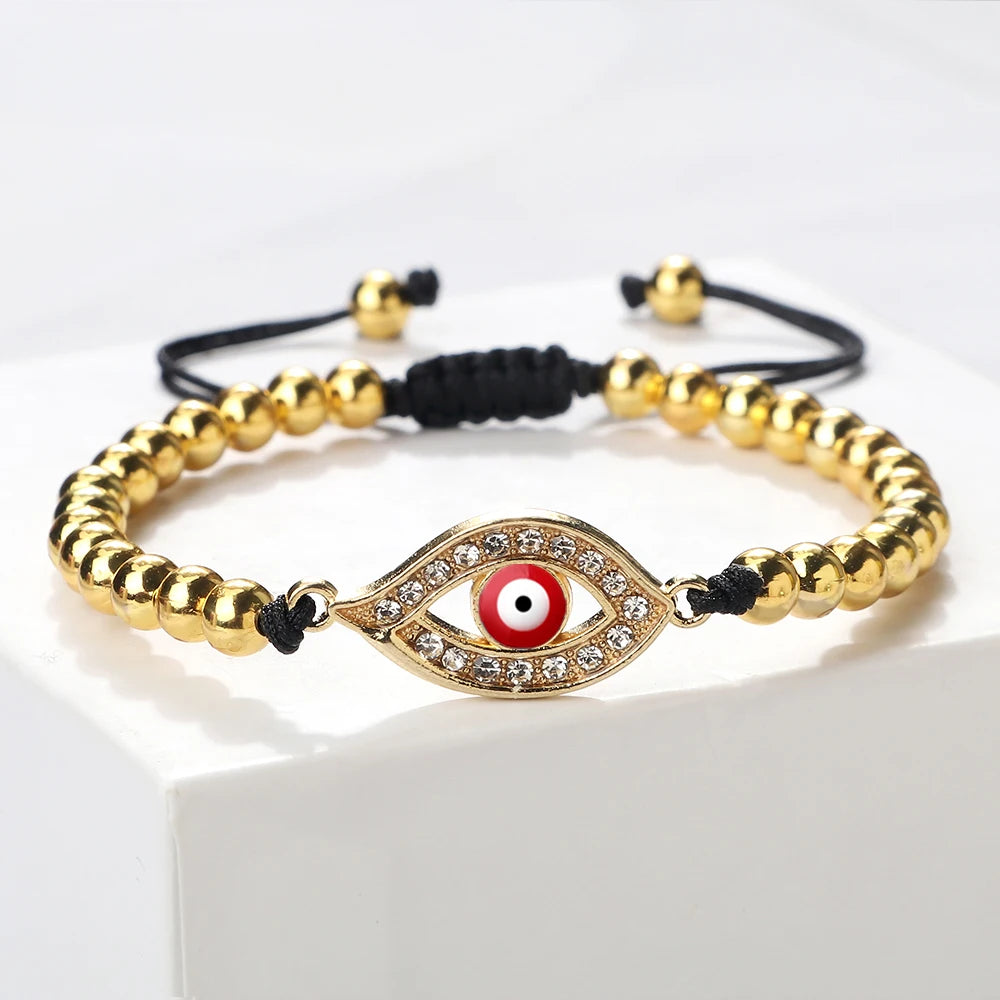New Turkish Evil Eye Copper Beads Braided Bracelet Women Men Gold Color Healing Yoga Couple Bracelet&Bangles Chain Jewelry Gift  (GoldenCity)