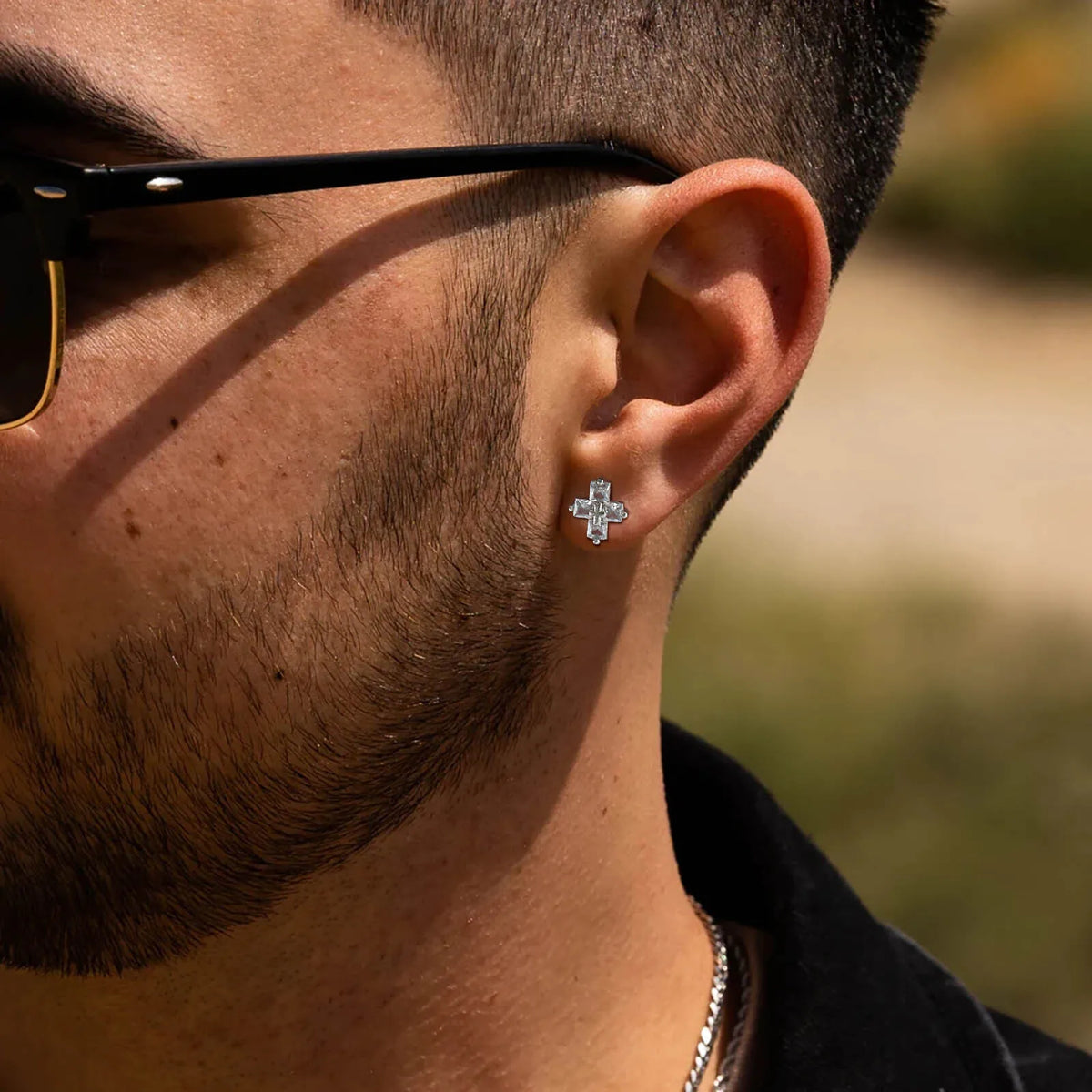 Personality Zircon Cross Earrings for Men Women, Double Cross Stud Earrings, Unisex Faith Creative Fashion Jewelry  (GoldenCity)