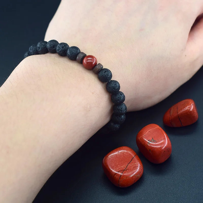 Natural Red Jasper Beads Stone Bracelet Women Natural Volcanic Lava Beads Jewelry for Men Yoga Meditation Energy Healing Gift  (GoldenCity)
