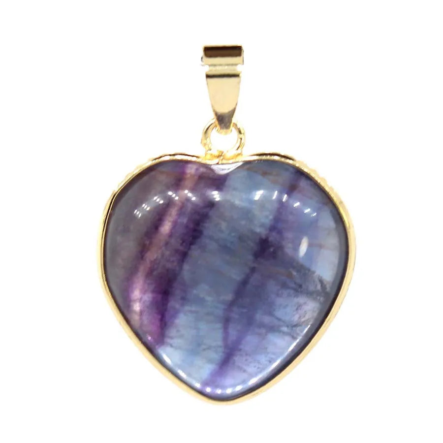 Charms Natural Healing Crystal Heart Stone Pendants For Women Necklace DIY Amethyst Rose Quartz Gemstone Choice Men Jewelry  (GoldenCity)