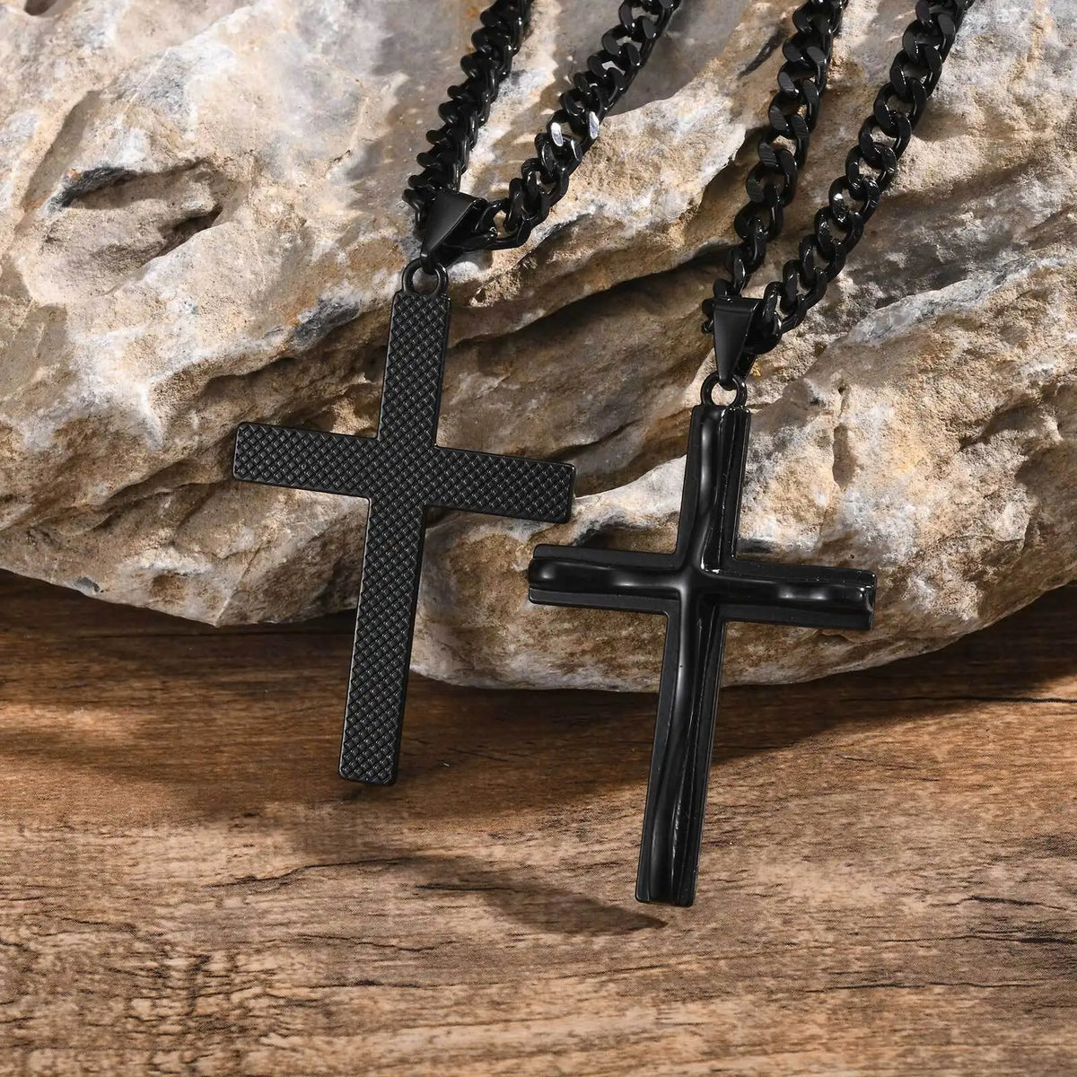 Mens Big Cross Pendant Necklaces, Religous Faith Jewelry, Two Layers Cross Pendant with Cuban Chain, Punk Hiphop Collar  (GoldenCity)
