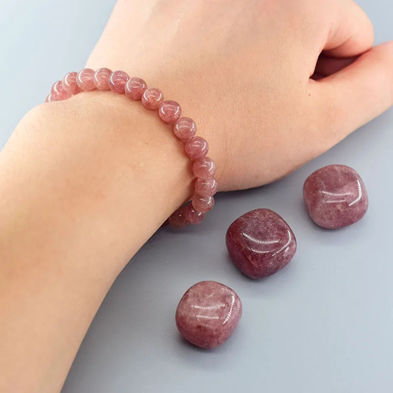 5A Quality Real Natural Brazil Strawberry Crystal Quartz Bead Bracelet Women Purify the Soul Jewelry for Women Healing Pulsera  (GoldenCity)