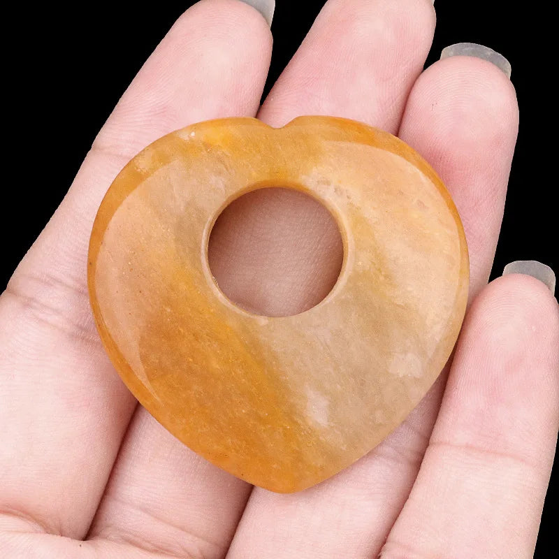 1pc 40mm Natural Stone Heart Pendant Amethyst Tiger Eye Pink Crystal Natural Stone for Women Jewelry Gift  (GoldenCity)