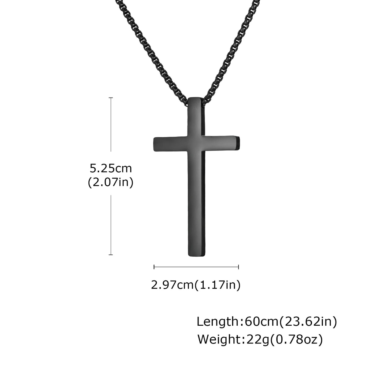 Cross Necklaces for Men Women, Simple Plain Black Silver Color Stainless Steel Thick Cross Pendant with Box Chain  (GoldenCity)