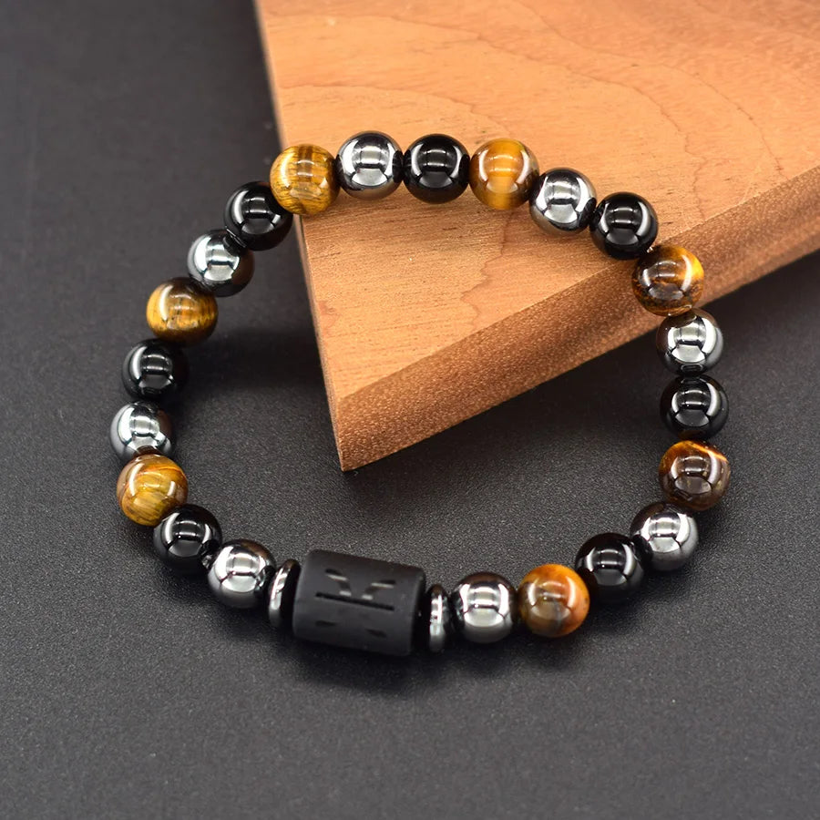 12 Zodiac Signs Bracelet Homme 12 Constellation Yellow Tiger Eye Wealth and Money Jewelry for Women Bracelet Friendship Gift  (GoldenCity)