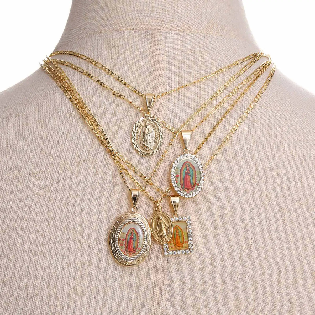 Dainty Virgin Mary Women Necklace Stainless Steel Chain Geometric Pendant Catholic Blessed Necklaces Religious Lucky Collar  (GoldenCity)