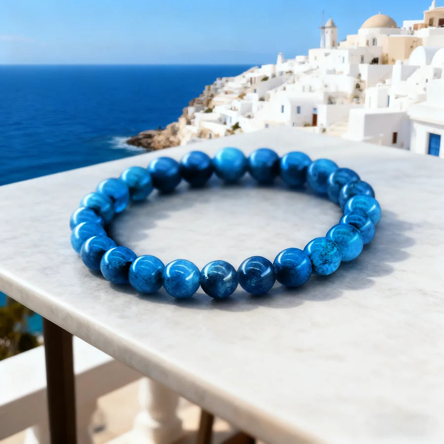 Original Reiki Blue Apatite Beads Bracelet Women Men Blood Circulation Stimulate Enthusiasm Health Care Jewelry Gift for Lover  (GoldenCity)