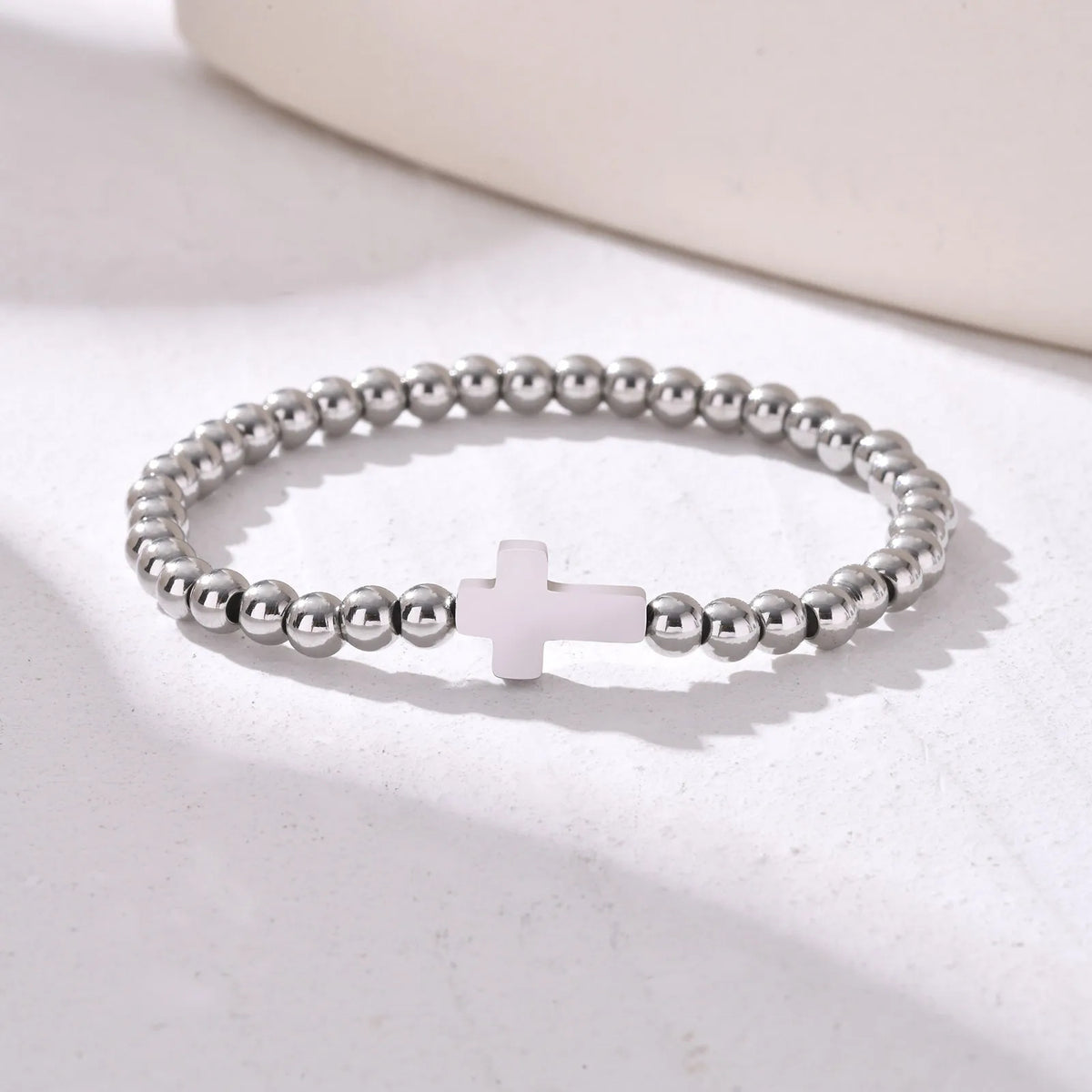 Women Cross Bracelets, Gold Plated Stainless Steel Beads Beaded Bracelets, Fashion Stackable Wristband,Faith Christ Jewelry  (GoldenCity)