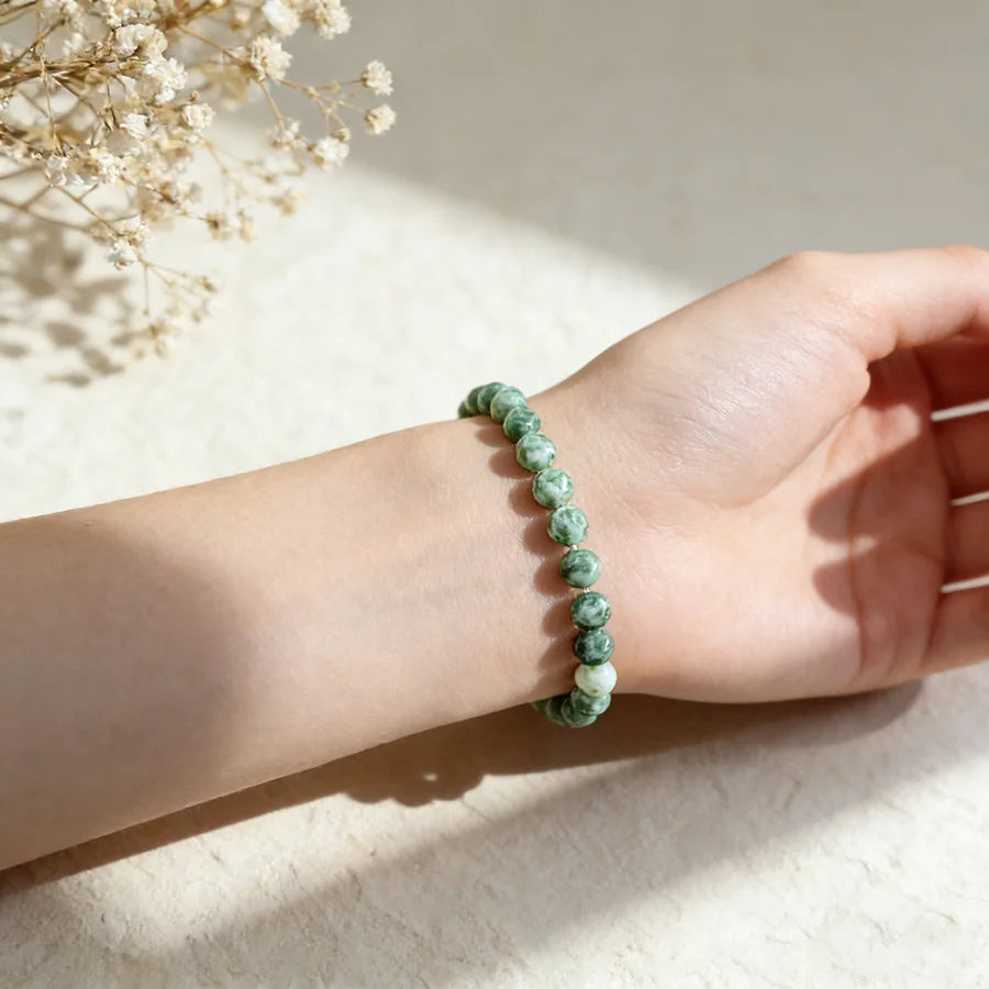 Natural Green Spot Stone Beads Elastic Bracelet Moss Agates Green Aventurine Amethyst Rose Quartzs Bracelet Bangle For Women Men  (GoldenCity)