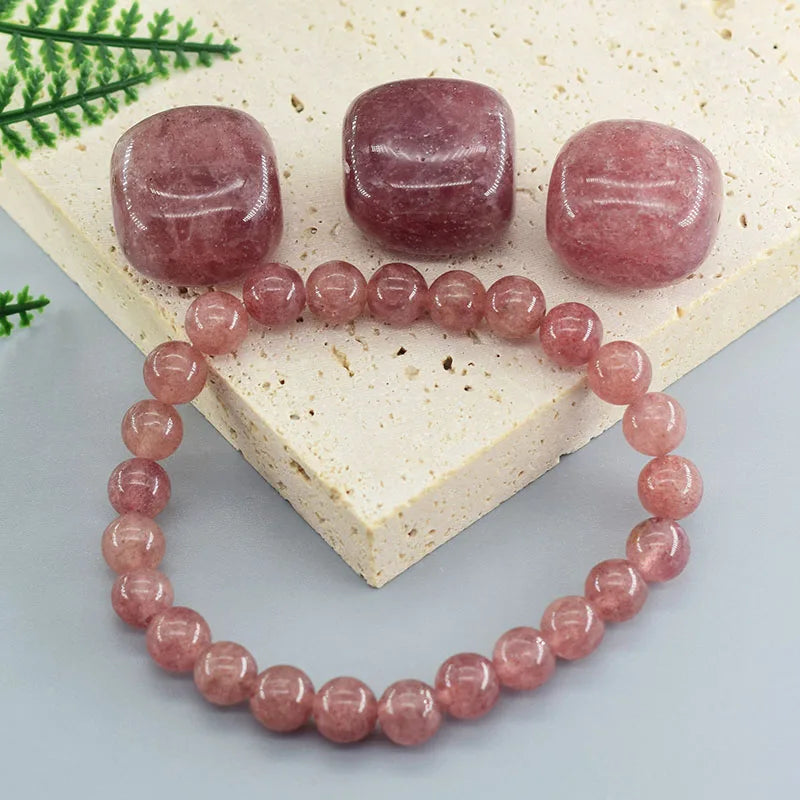 5A Quality Real Natural Brazil Strawberry Crystal Quartz Bead Bracelet Women Purify the Soul Jewelry for Women Healing Pulsera  (GoldenCity)