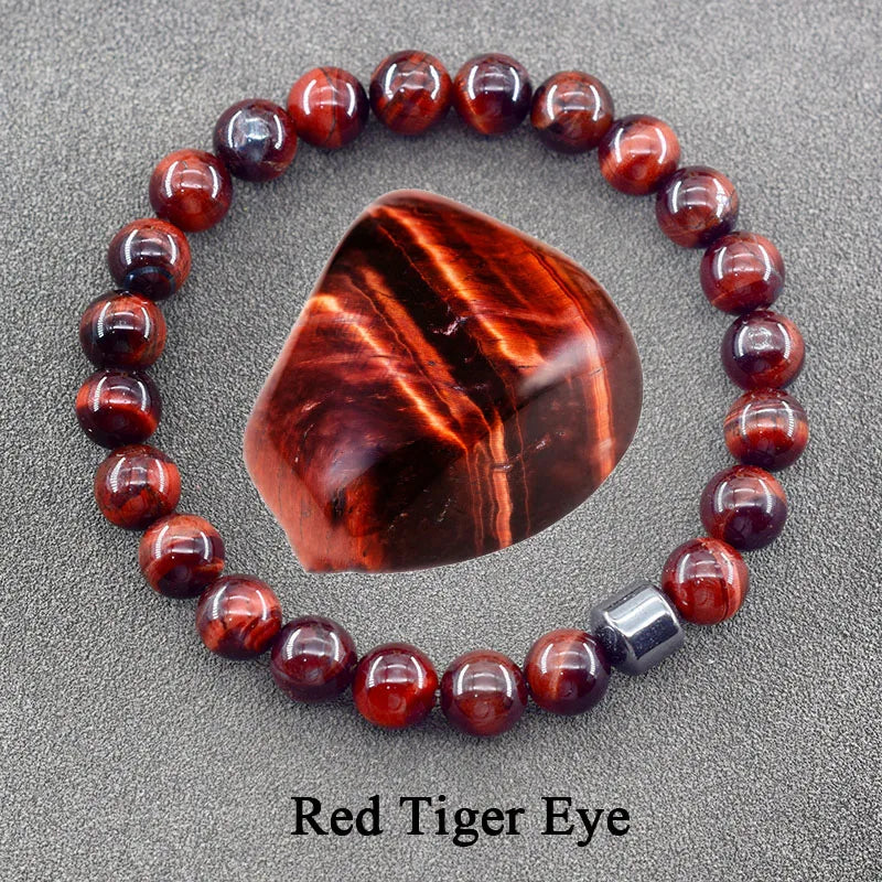 Genuine Natural Stone Bracelet Man Women Labradorite Red Tiger Eye Stone Bead Jewelry Hematite Cylinder Wristband Gift Wholesale  (GoldenCity)