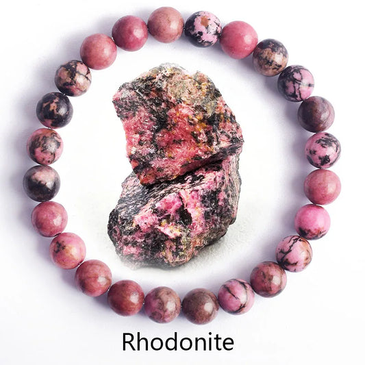 Natural  Rhodonite Stones Beads Bracelets for Women Reiki Yoga Bracelet Men Agate Quartzs Healing Bangle Wristband Jewelry Gift  (GoldenCity)