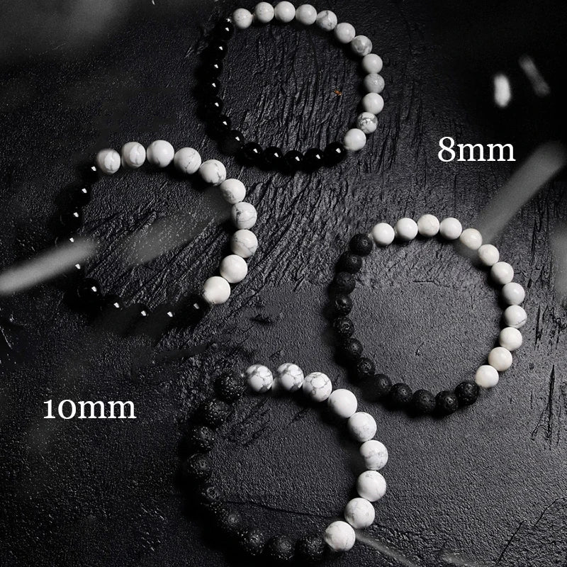 Contrast Series Fengshui Black Volcanic White Howlite Beads Bracelet for Women Man Tai Chi Yin And Yang Balance Yoga Meditation  (GoldenCity)