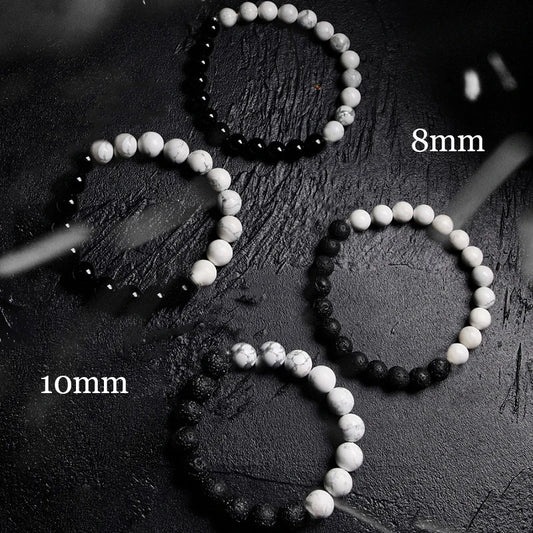 Contrast Series Fengshui Black Volcanic White Howlite Beads Bracelet for Women Man Tai Chi Yin And Yang Balance Yoga Meditation  (GoldenCity)