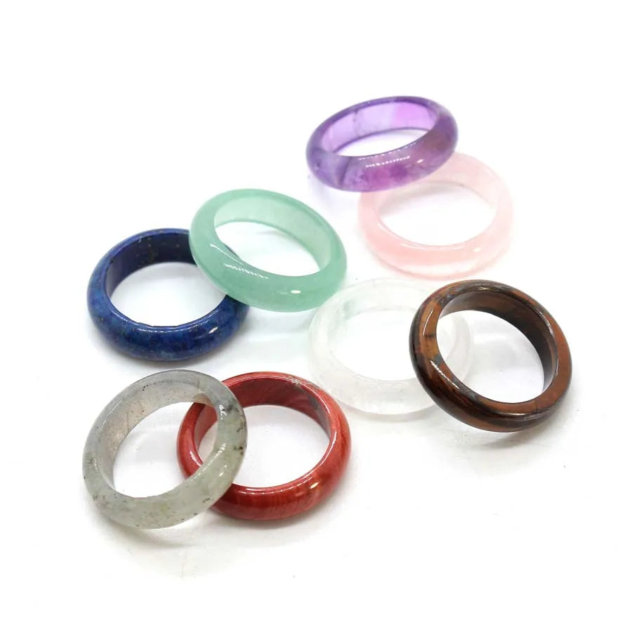 Naturtal Healing Crystal Stone Band Rings For Women Amethyst Rose Quartz Lapis Lazuli Labradorite Dainty Finger Ring Jewellery  (GoldenCity)