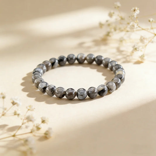 Natural Black Labradorite Stone Smooth Round Shape Beads Bracelet Fashionable Handmade Elastic Jewelry Accessories 1 Dollar Item  (GoldenCity)