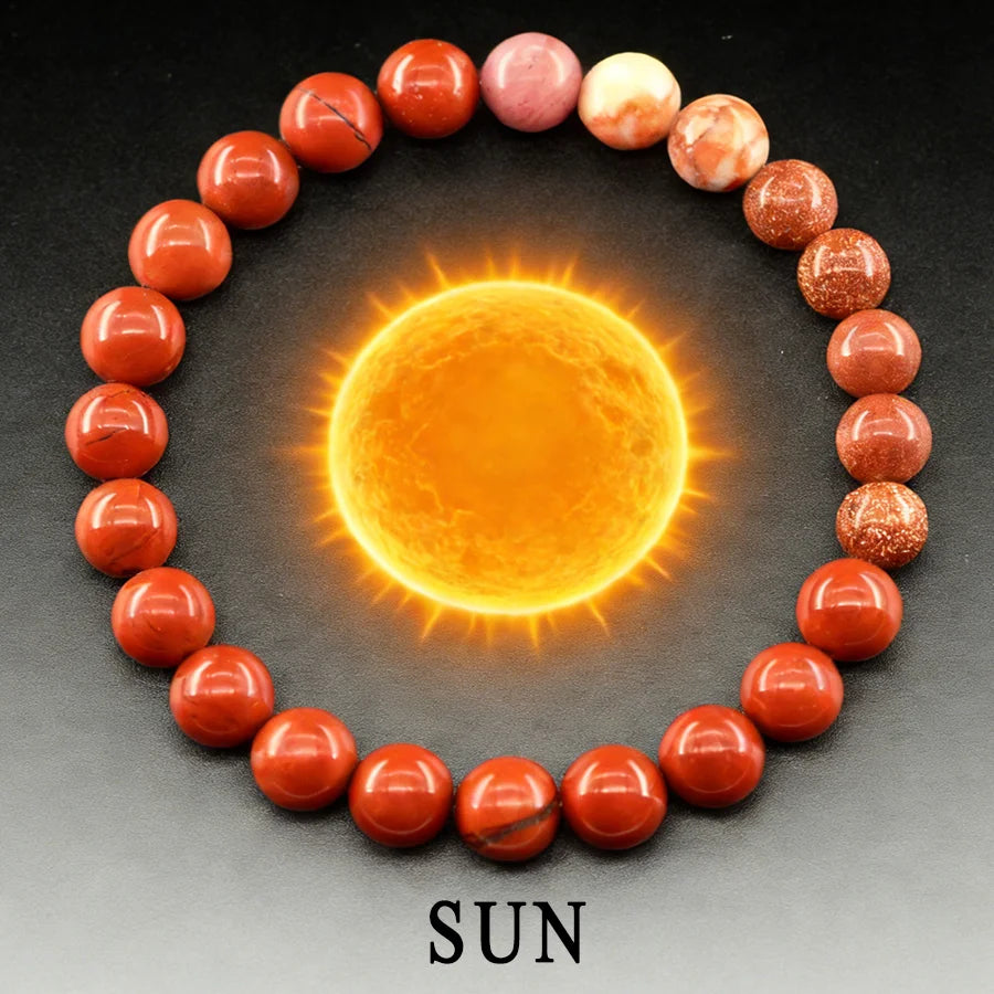 Solar System Eight Major Planets Moon Bracelet Made of Natural Stone Bead Bangle Black Labradorite Stone Gift for Astronomy Kids  (GoldenCity)