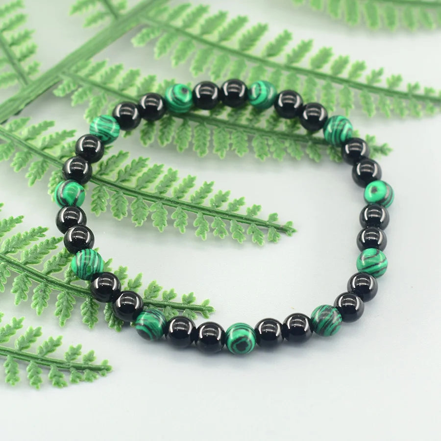 6mm Natural Green Malachite Stone Bracelet Women Black Tourmaline Beads Bracelet Meditation Jewelry 1 Dollar Items Free Shipping  (GoldenCity)