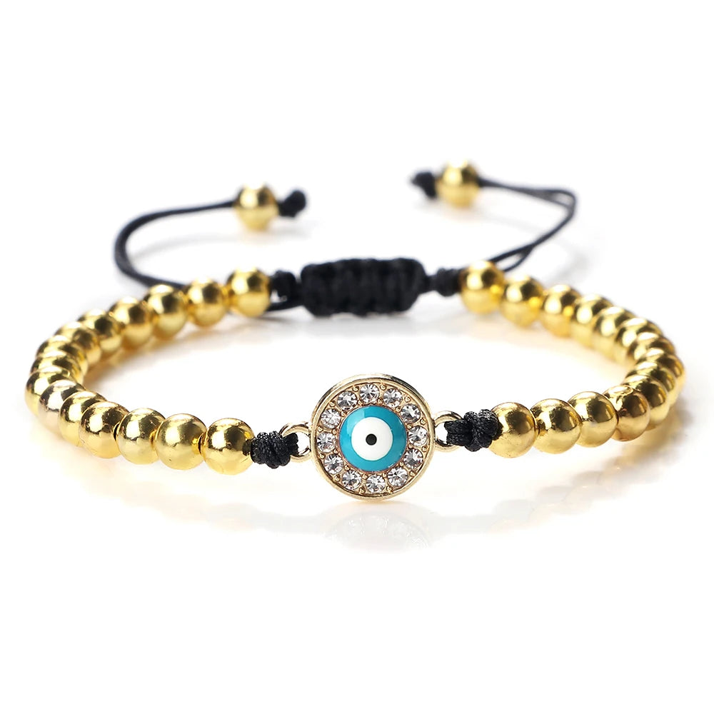 New Turkish Evil Eye Copper Beads Braided Bracelet Women Men Gold Color Healing Yoga Couple Bracelet&Bangles Chain Jewelry Gift  (GoldenCity)