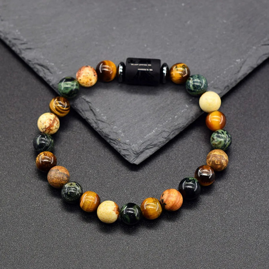 12 Zodiac Constellation Signs Bracelets for Men Women Real Natural Tiger Eye Sparrow Picture Stone Bead Bracelet Leo Taurus Gift  (GoldenCity)