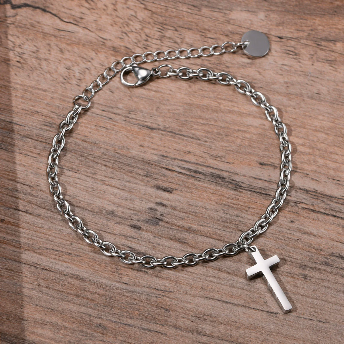 Cross Charm Bracelet for Men Women, Adjustable Stainless Steel Rolo Chain, Faith Christ Jesus Casual Male Boy Jewelry  (GoldenCity)