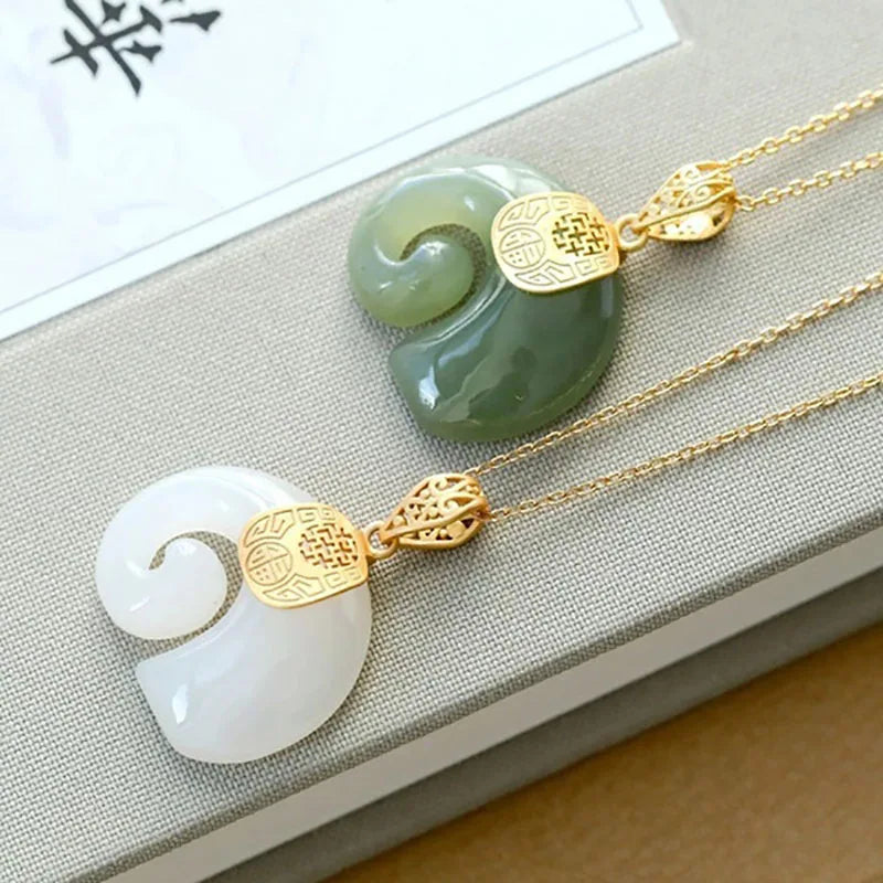 Boutique Natural Stone Hetian Jade Elephant Pendant Necklace Choker Jewelry for Women Birthday Anniversary  (GoldenCity)