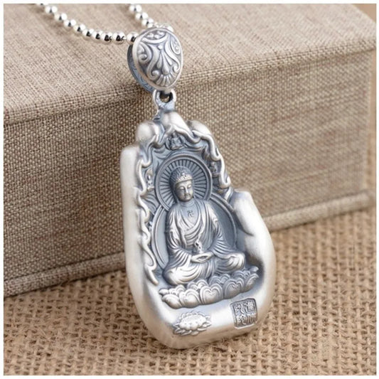 Retro Eight Patronus Buddha Pendant Necklace For Men Jewelry Ethnic Trendy Silver 925 Chain Necklace Male Party Accessories Gift  (GoldenCity)
