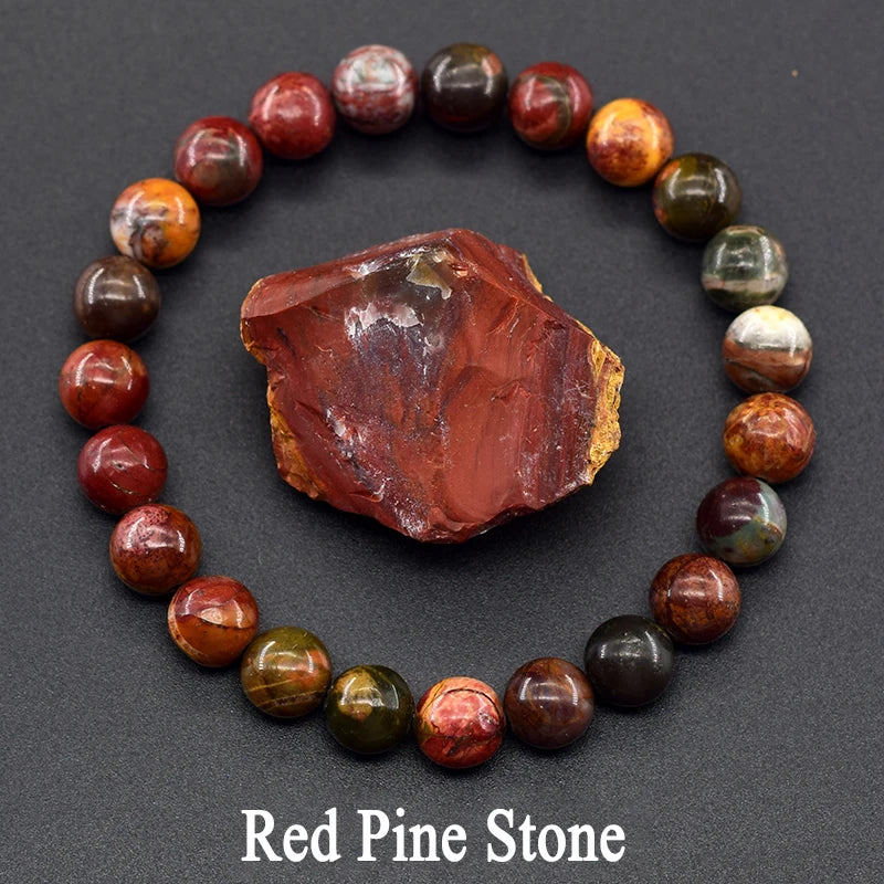 Natural Unakite Jasper Stone Real Crystal Quartz Bead Bracelet for Women Men Round Shape Pulsera Wristband Jewelry Birthday Gift  (GoldenCity)