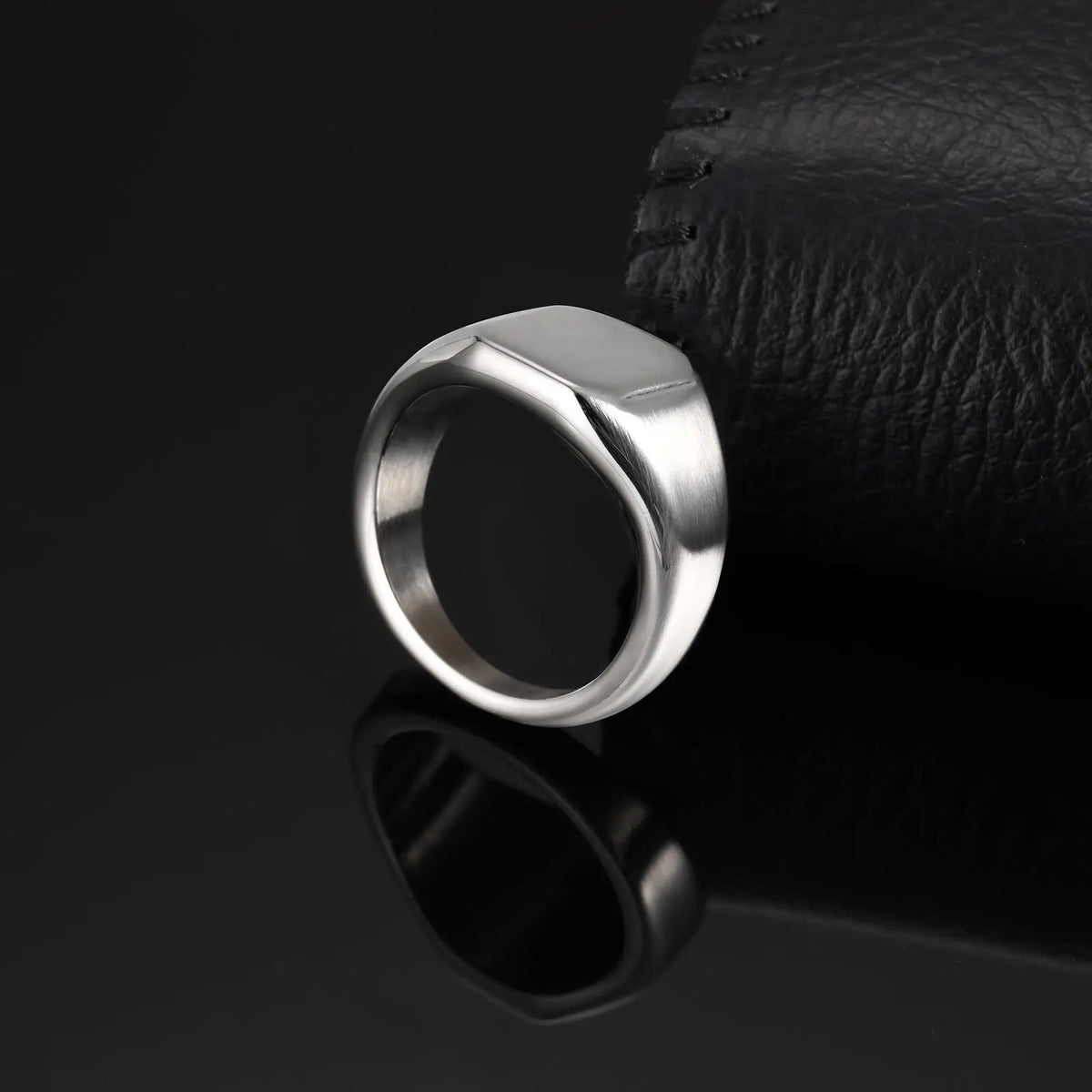 Brushed Square Signet Ring, Stainless Steel 11.8mm Wide Band for Men, Size 7-12 Chunky Finger Ring Anniversary Gift for Him  (GoldenCity)