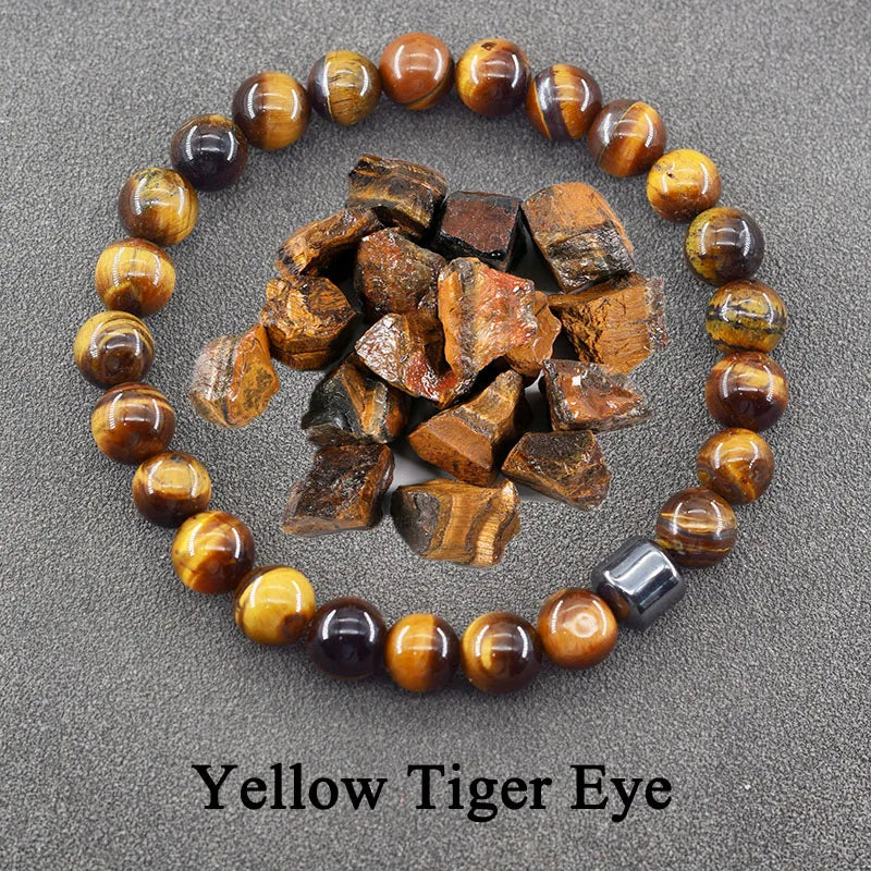 Genuine Natural Stone Bracelet Man Women Labradorite Red Tiger Eye Stone Bead Jewelry Hematite Cylinder Wristband Gift Wholesale  (GoldenCity)