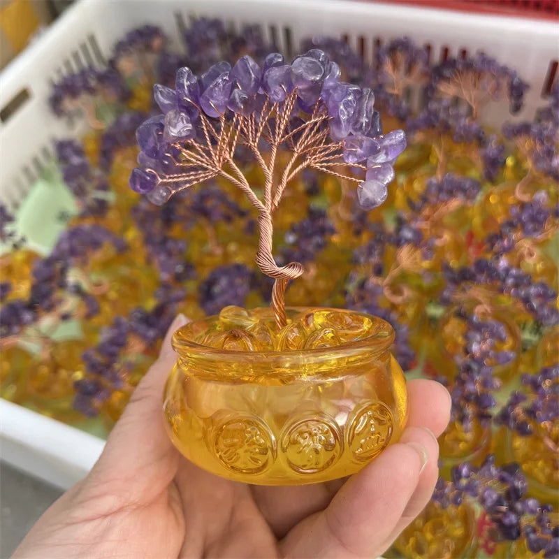 Lucky Citrine Tree of Life Crystal Feng Shui Money Tree Decor, Spiritual Gift for Women Mom, Perfect Birthday Present, Home Offi  (GoldenCity)