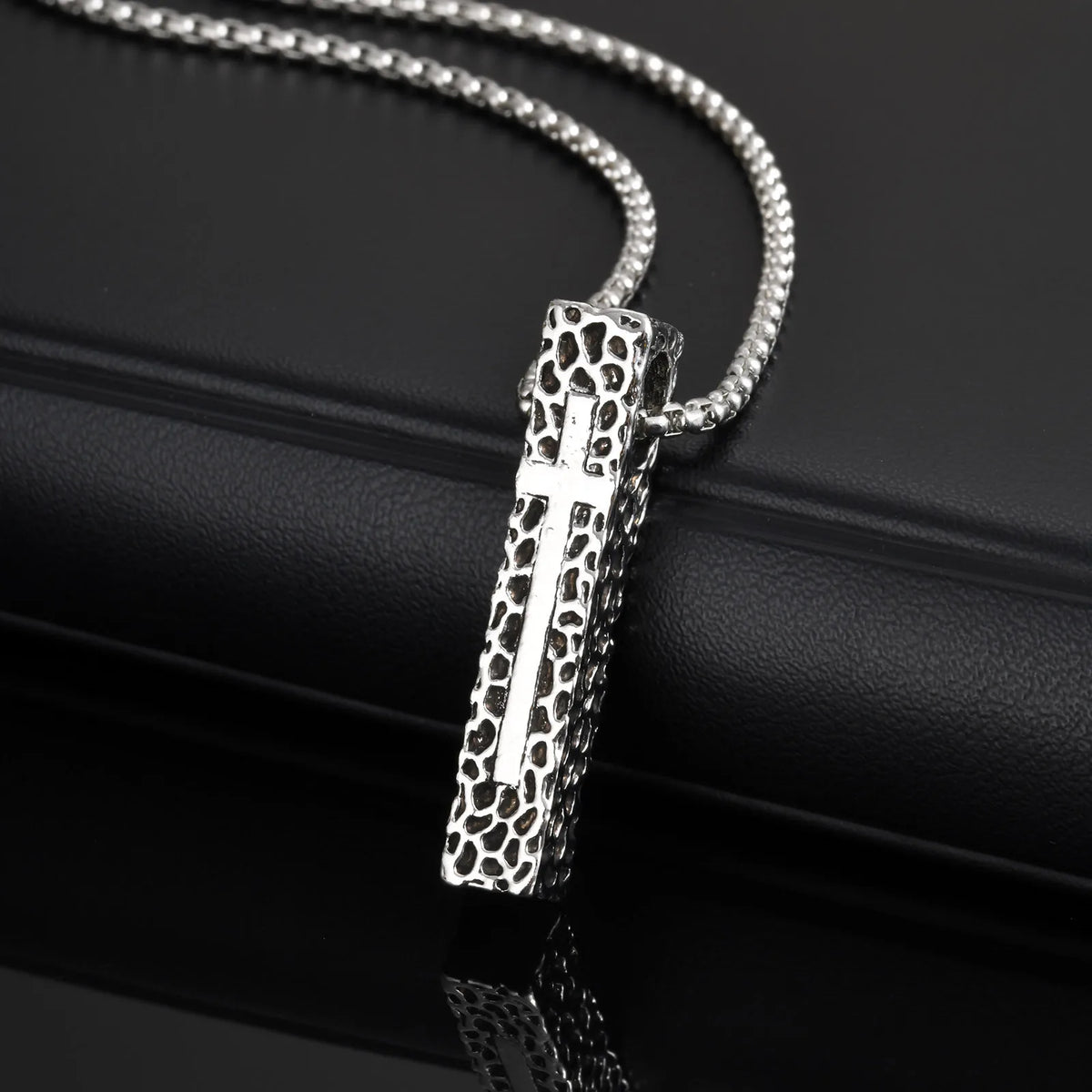 Pillar Shaped Cross Pendant Necklace, Unisex Rectangle Bar Necklaces, Cool Mens Womens Faith Jewlery Gift  (GoldenCity)