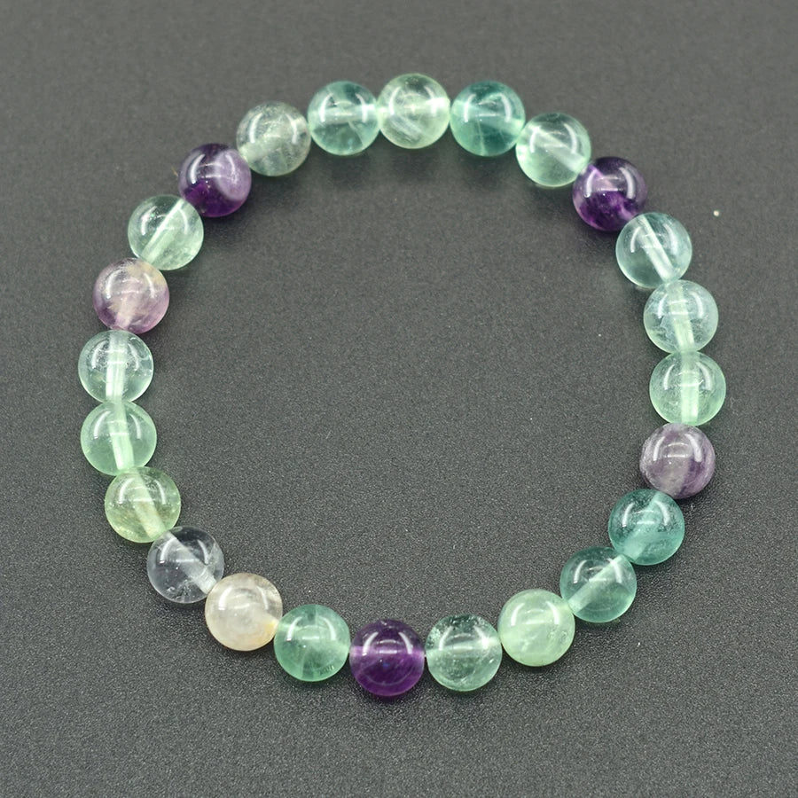 Fluorite Bracelet with Natural Stones Beads Charm Jewelry for Women Amethyst Crystal Bead Enhance Logical Thinking & Creativity  (GoldenCity)