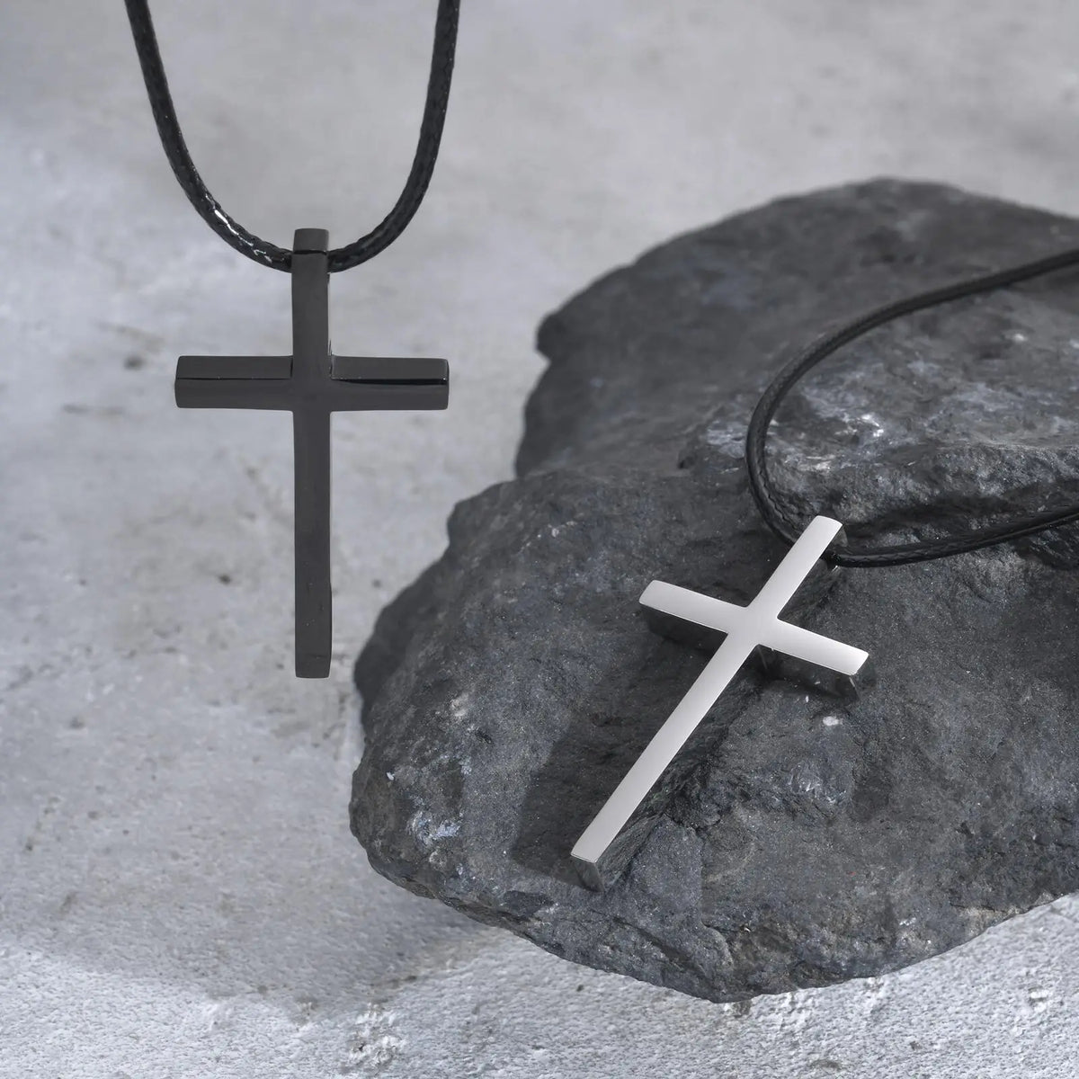 Minimalist Stainless Steel Cross Necklaces,Simple Thick Metal Pendant with Adjustable Black Rope Chain,Mens Religon Jewelry  (GoldenCity)