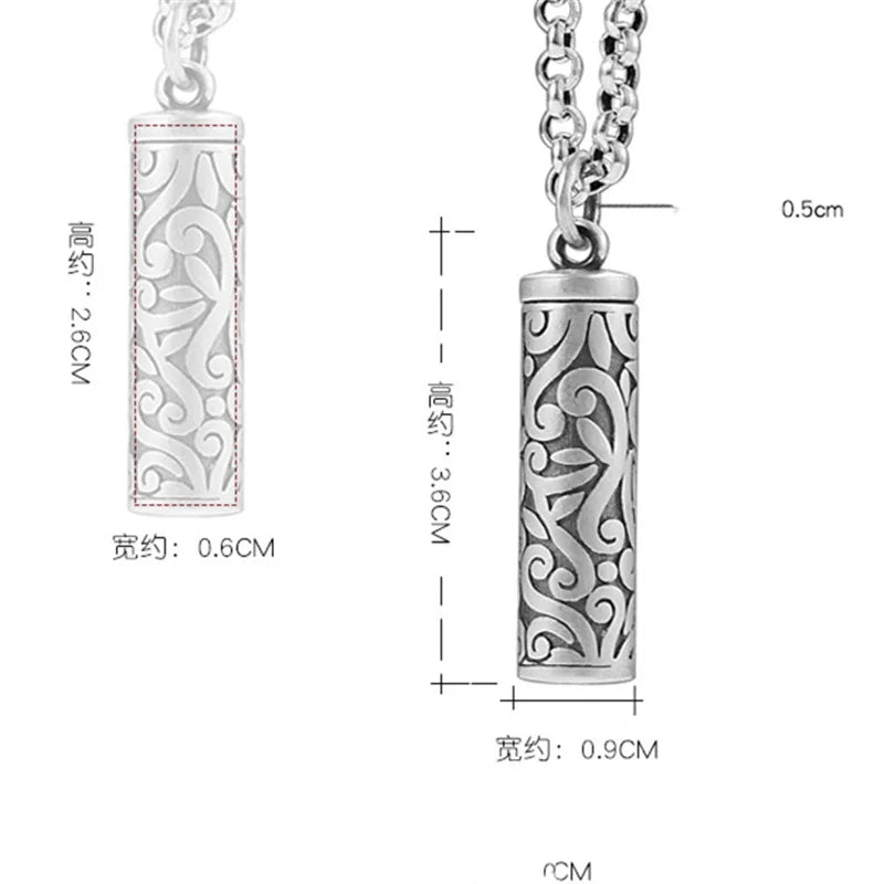 Vintage 925 Silver Necklace Male Blessing Bijou Retro Pendant Can Be Opened To Hold Things Amulets Necklaces For Men Jewelry  (GoldenCity)