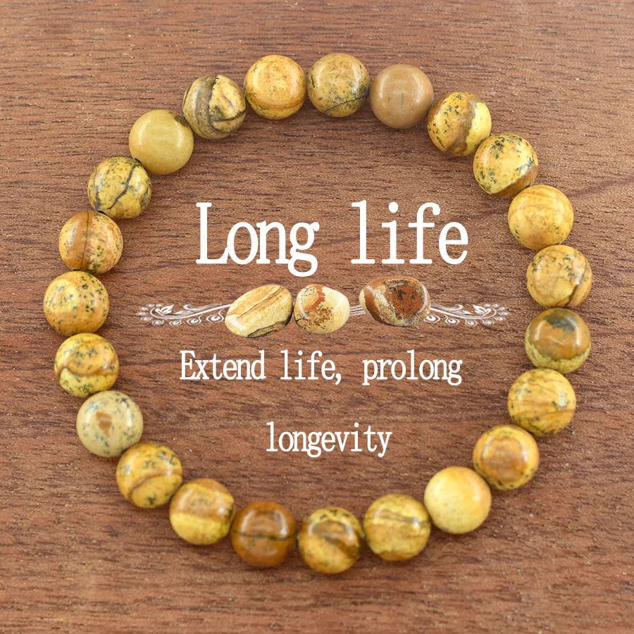 Natural Smaragdite Stone Beads Bracelet Men Natural Crystal Agate Beads Jewelry for Women Stay Calm to Solve Problem Bangle  (GoldenCity)