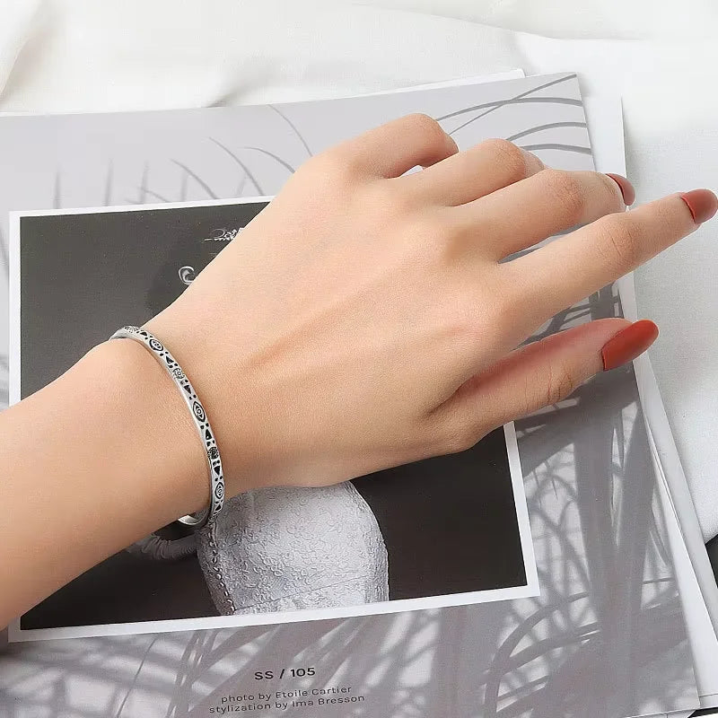 Vintage Ethnic Tibetan Silver Charm Bracelet Bangle Boho Handmade Antique Distressed Jewelry Unisex For Women Men Birthday Gift  (GoldenCity)