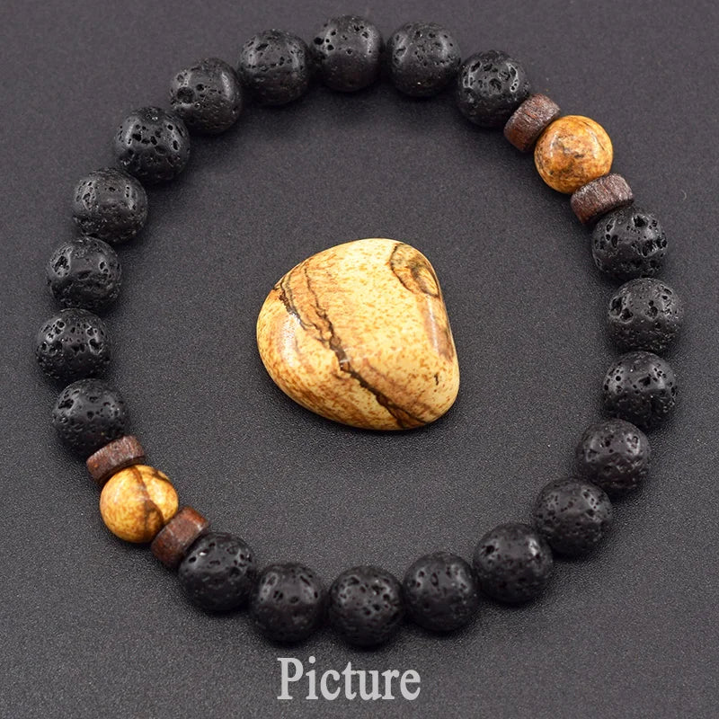 Real 5A Natural Lapis Lazuli Stone Beads Bracelet Homme Volcanic Lava Elastic High Quality Energy Healing Jewelry for Women Gift  (GoldenCity)