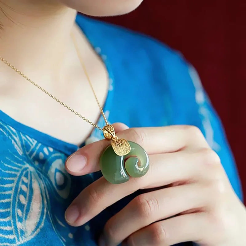 Boutique Natural Stone Hetian Jade Elephant Pendant Necklace Choker Jewelry for Women Birthday Anniversary  (GoldenCity)
