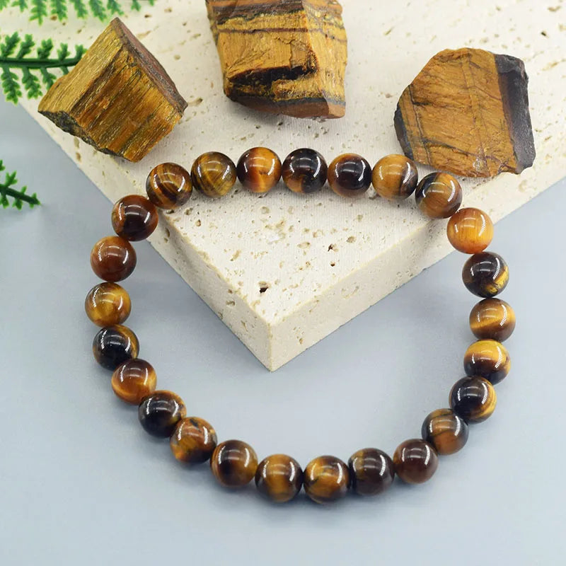 5A Natural Tiger Eye Bracelets Men Women Charm Natural Stone Jewelry Health Protection Soul Healing Couple Crystal Bead Bracelet  (GoldenCity)