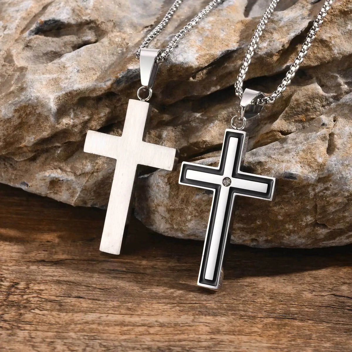 Unisex Stainless Steel Cross Pendants Neckalces, Zircon Center Inlayed Christ Cross Collar for Men Women Faith Jewelry  (GoldenCity)