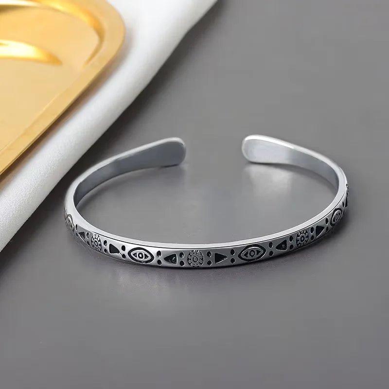 Vintage Ethnic Tibetan Silver Charm Bracelet Bangle Boho Handmade Antique Distressed Jewelry Unisex For Women Men Birthday Gift  (GoldenCity)